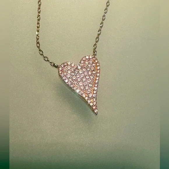 Pave Elongated Heart Necklace 18k Gold plated over 925 Sterling silver - Picture 2 of 4